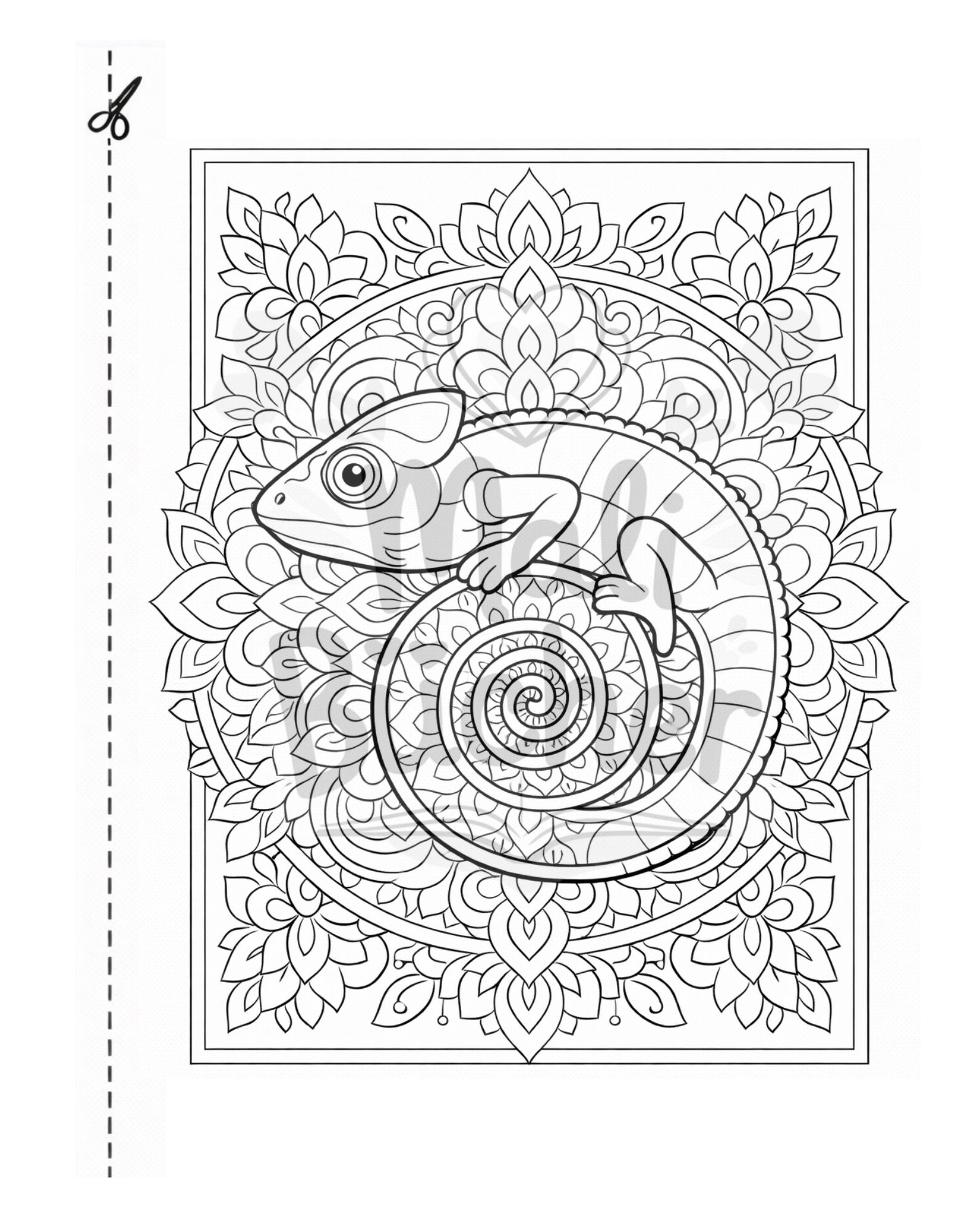 Chamäleon Mandala Ausmalbild für Kinder ab 8 Jahren