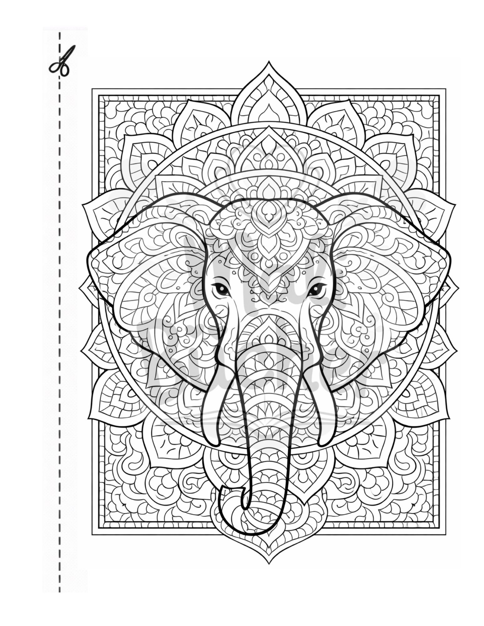 Elefant Mandala Ausmalbild für Kinder ab 8 Jahren