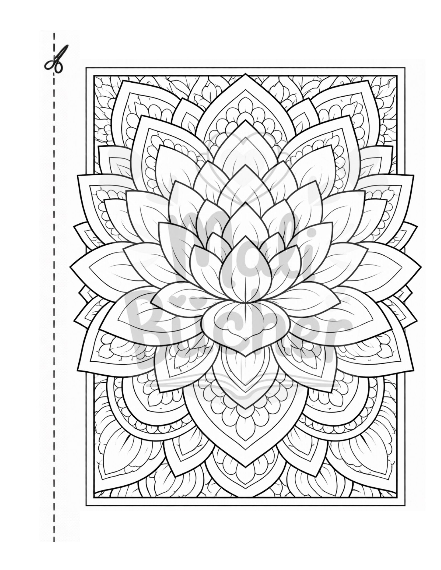 Lotus Mandala Ausmalbild für Kinder ab 8 Jahren