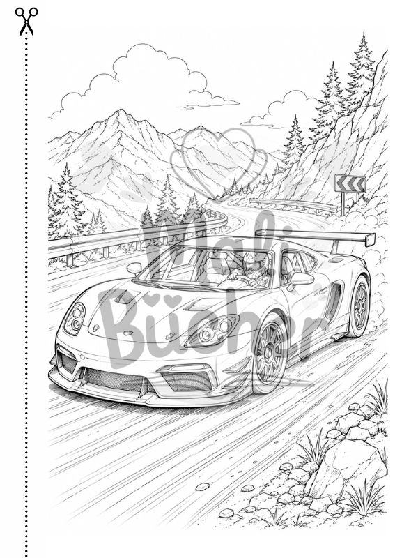 Rennwagen Ausmalbild aus dem Action-Ausmalbuch