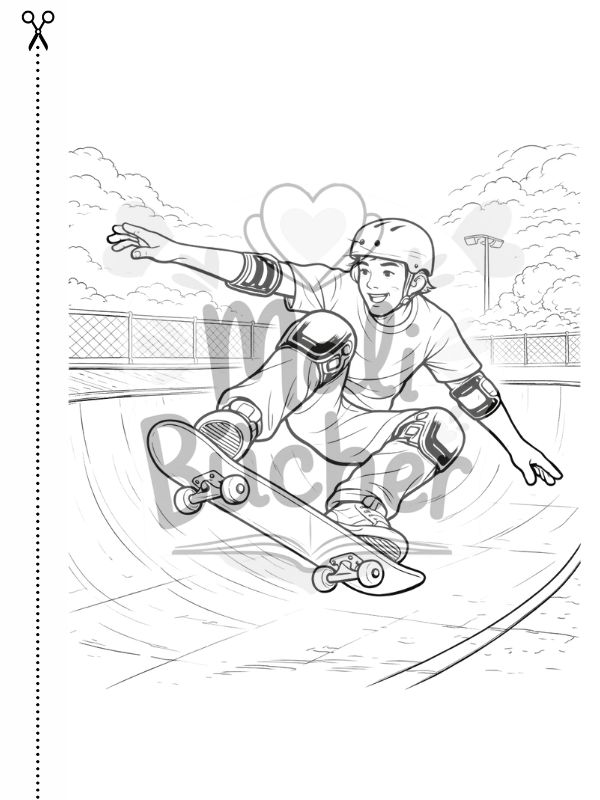 Skater Ausmalbild aus dem Action-Ausmalbuch