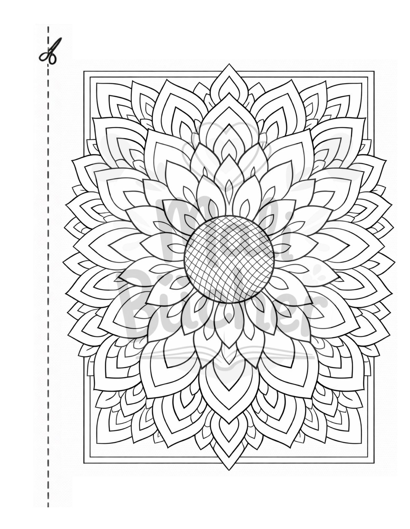 Sonnenblume Mandala Ausmalbild für Kinder ab 8 Jahren