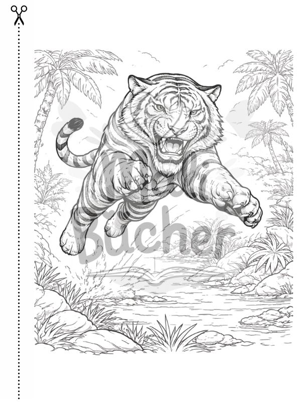 Tiger Ausmalbild aus dem Action-Ausmalbuch