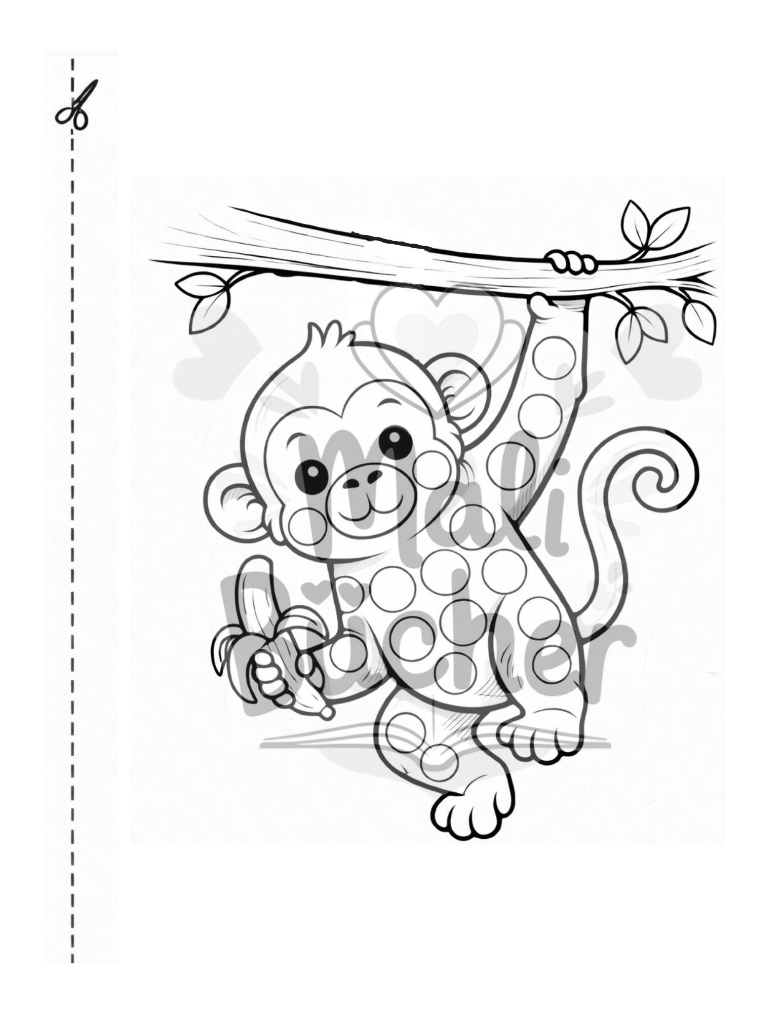 Affe Fingerfarben Ausmalbild für Kleinkinder