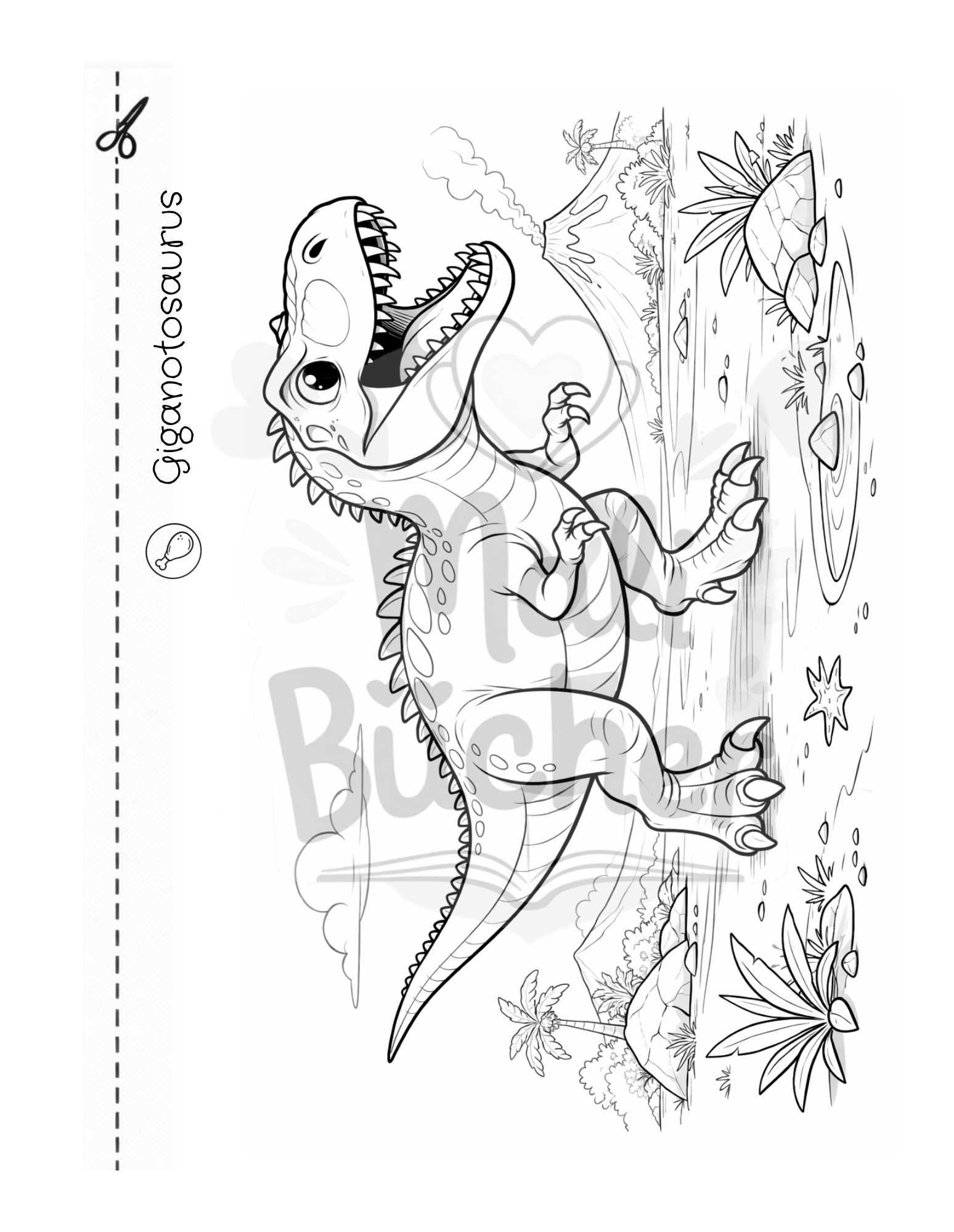 Giganotosaurus und T-Rex Ausmalbild aus dem Dinosaurier Malbuch für Kinder