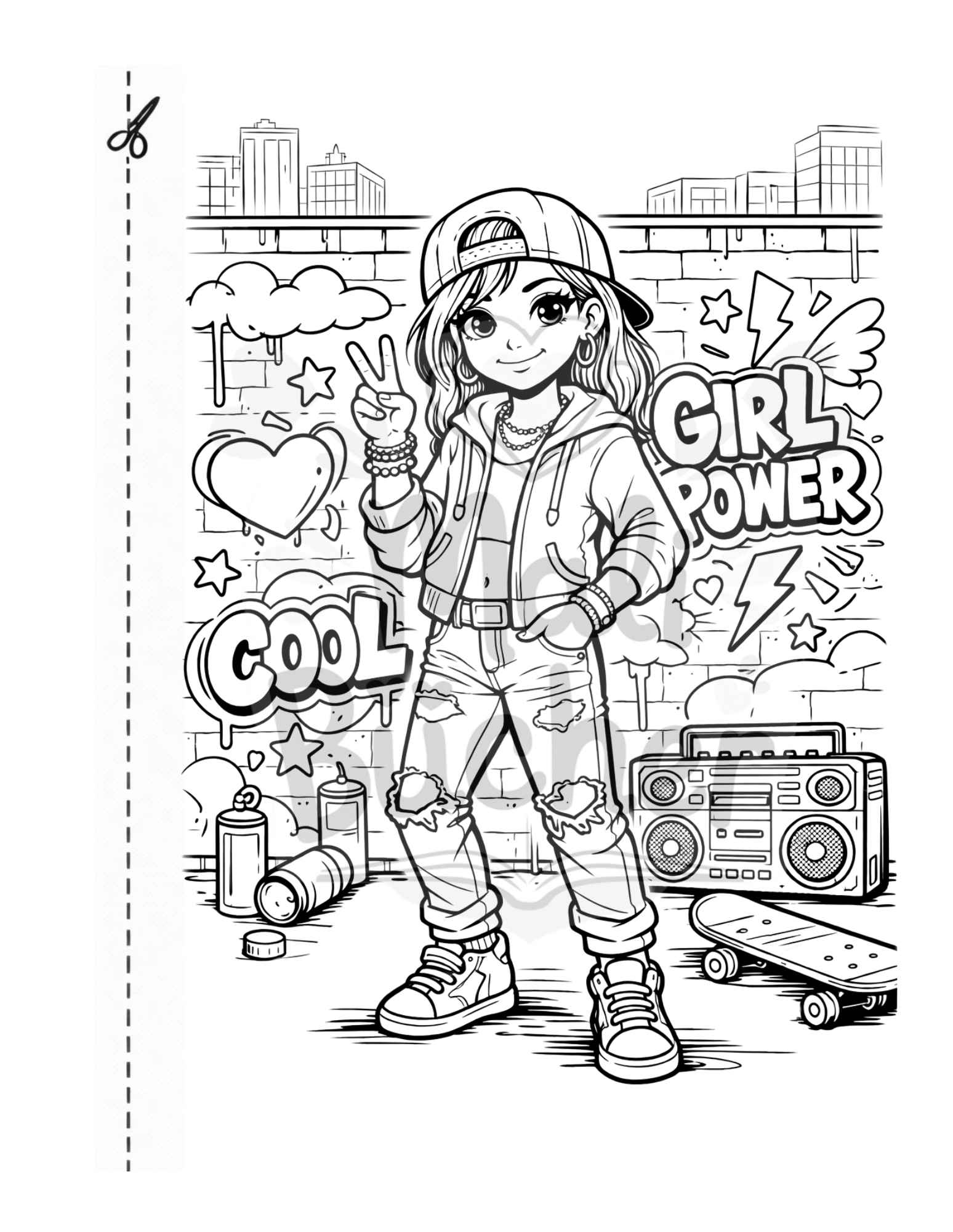 Graffiti Mädchen Ausmalbild modernes Malbuch für coole Mädchen