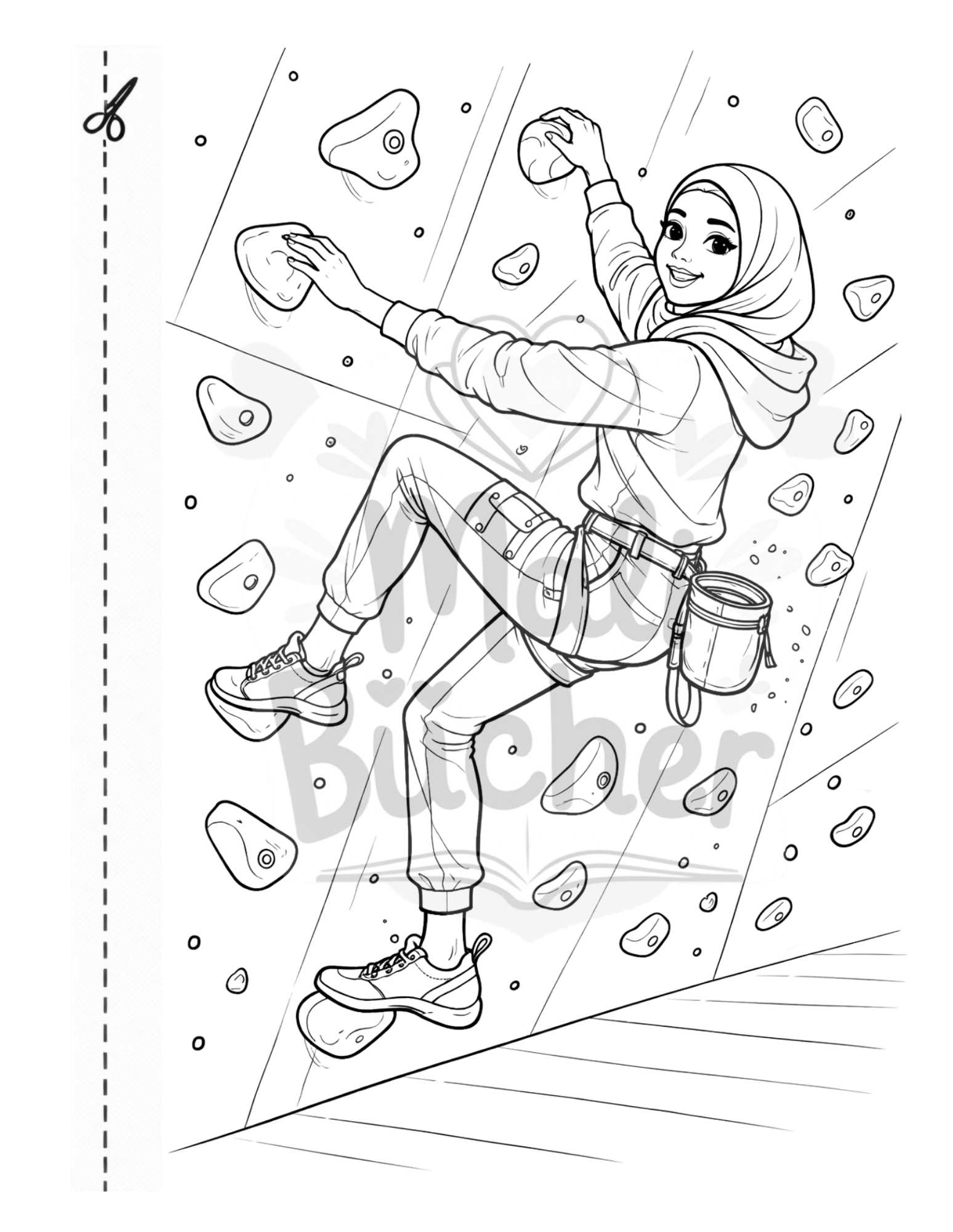 Klettern und Bouldern Mädchen Ausmalbild modernes Malbuch für coole Mädchen