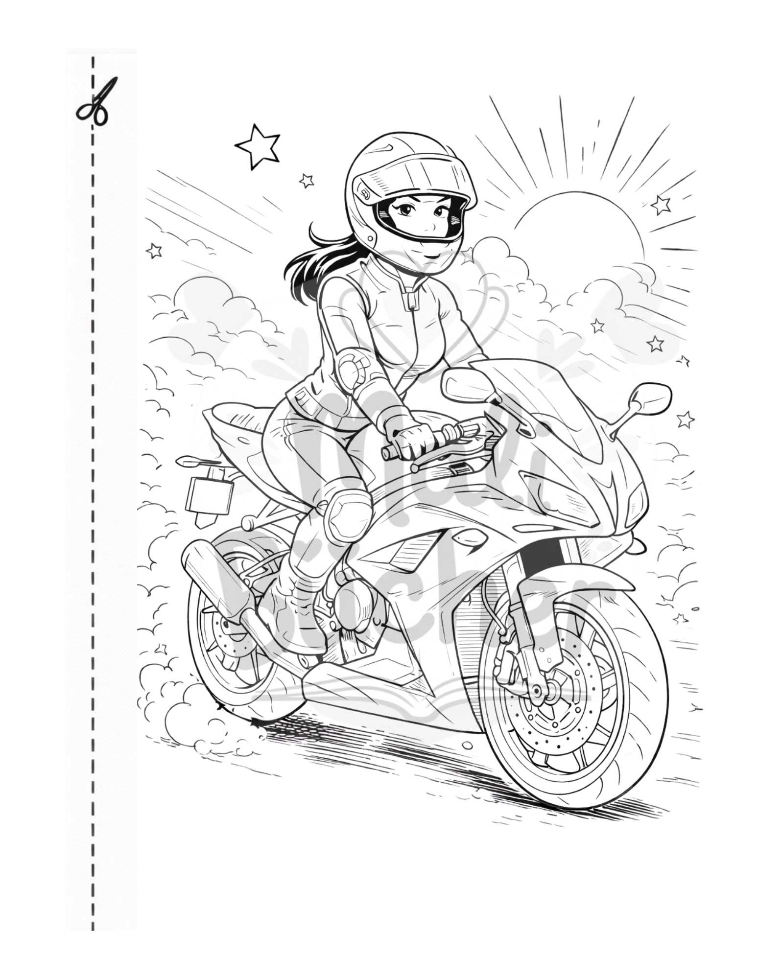 Motorrad Mädchen Ausmalbild modernes Malbuch für coole Mädchen