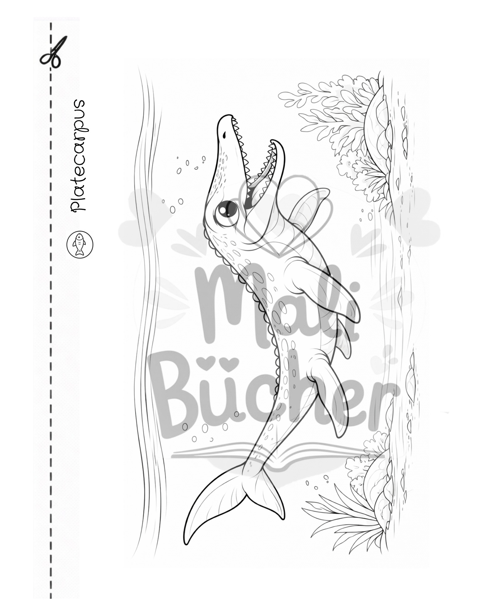 Wasserdino Platecarpus Ausmalbild aus dem Dinosaurier Malbuch für Kinder