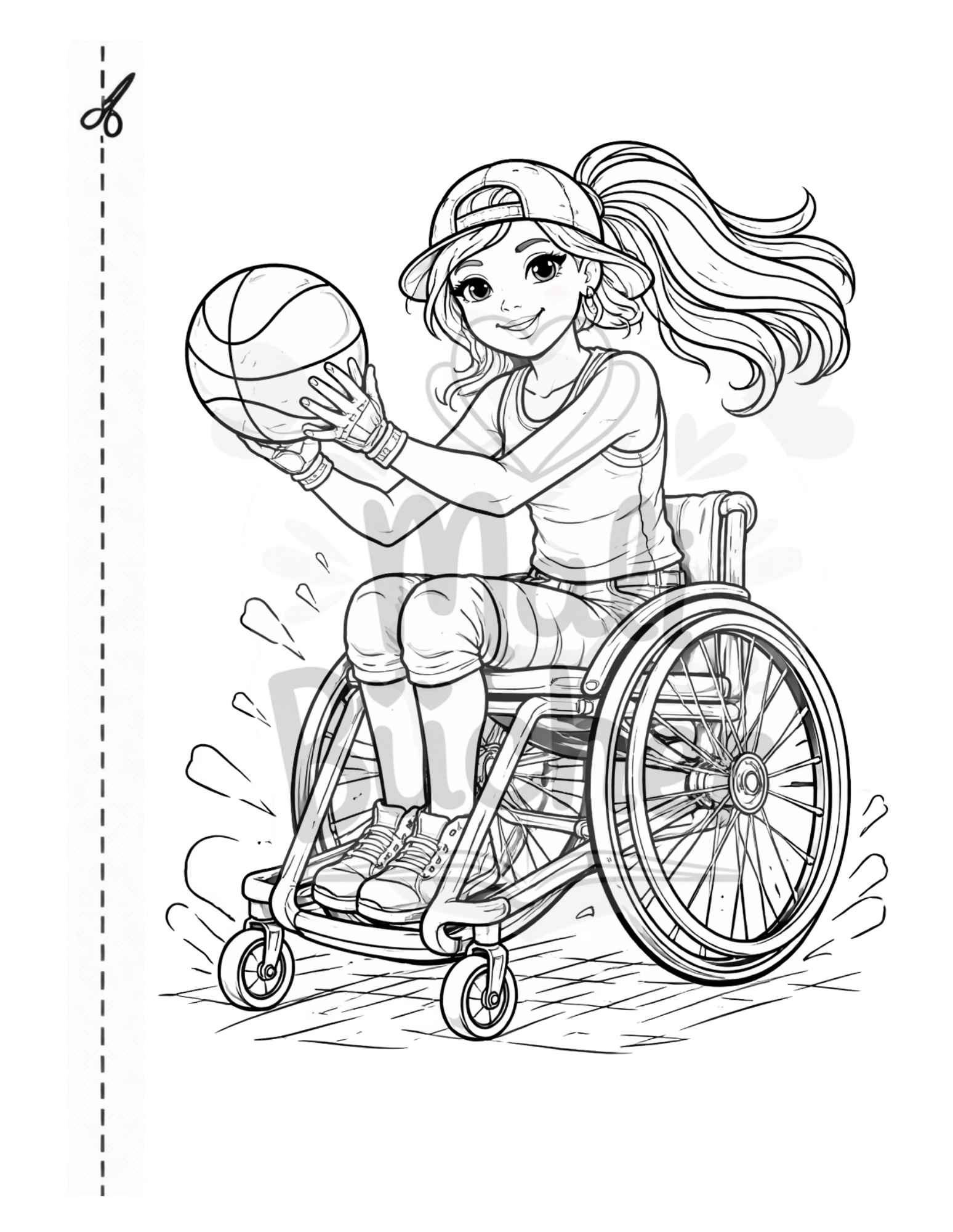 Rollstuhl Basketball Mädchen Ausmalbild modernes Malbuch für coole Mädchen